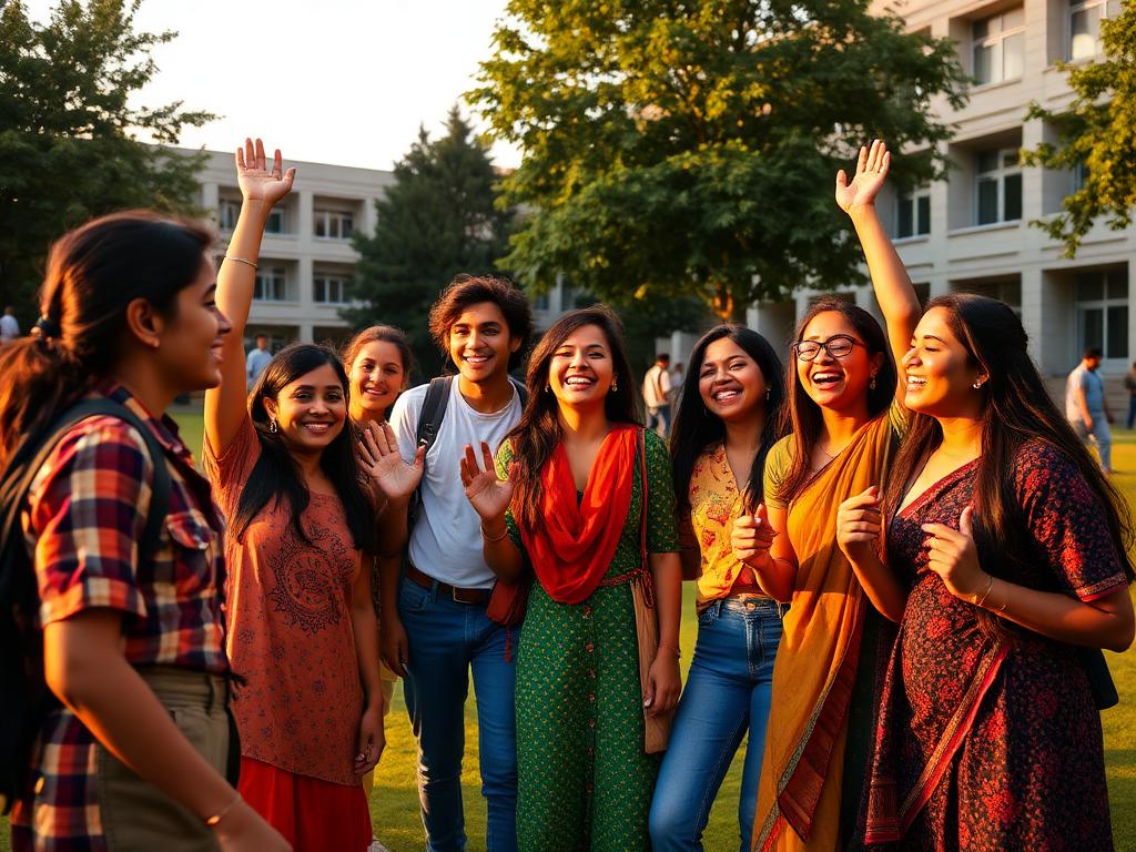 Students on campus lawn